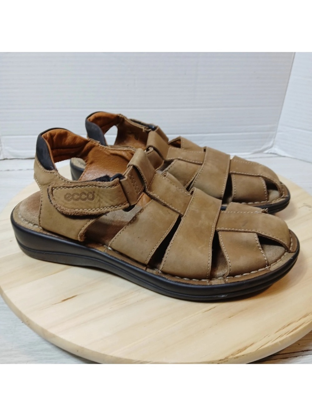 ecco mens Brown Leather Fisherman Sandals Outdoor Shoes Size 6-7 (40)